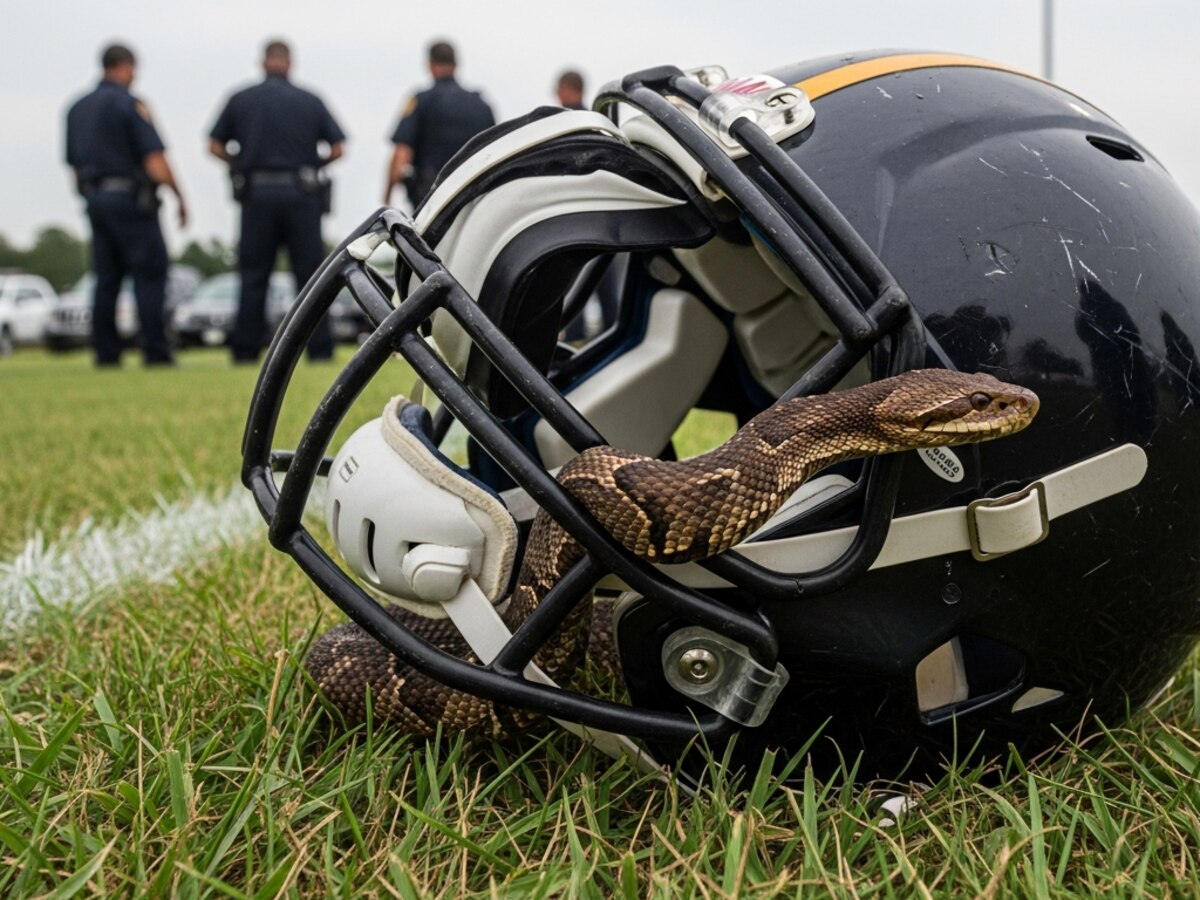 Jugador de fútbol americano descubre una serpiente venenosa dentro de su casco